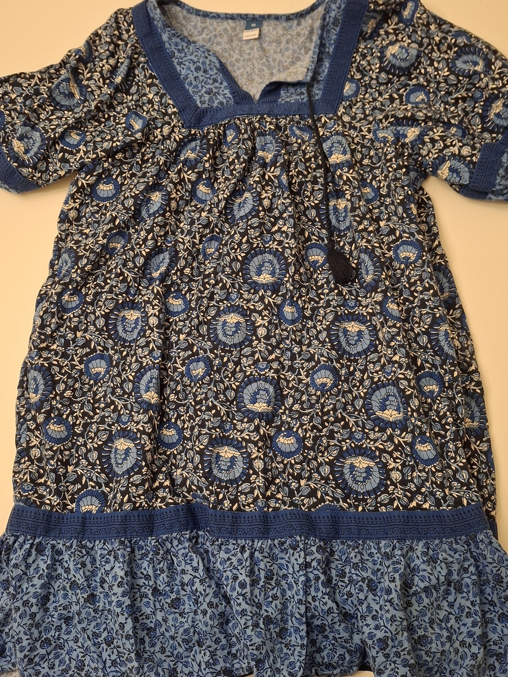 Old Navy Blue Floral Midi Dress with Tassel Detail